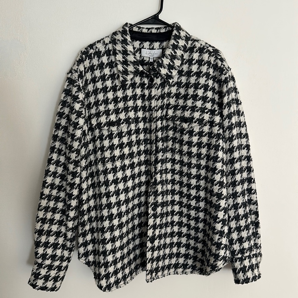 L’Academie Wool Houndstooth Shirt Jacket
